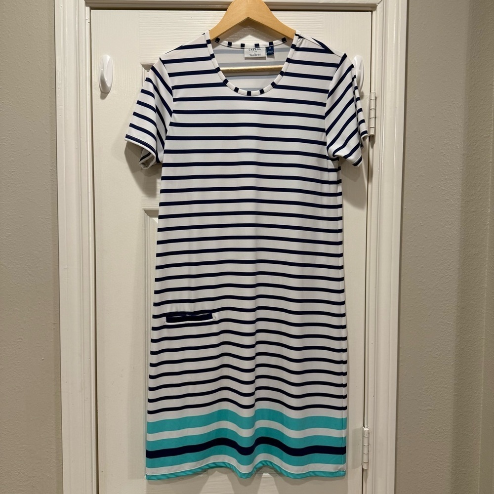 Cabana Life Talbots Dress Women’s Med USP UV 50+ Beach Cover Up Striped Coastal